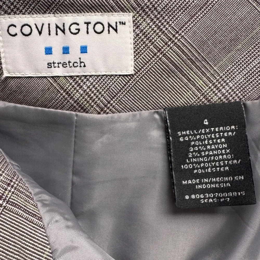 COVINGTON Womens‎ Gray Glen Plaid A Line Stretch Career Skirt 4 Preppy Academia